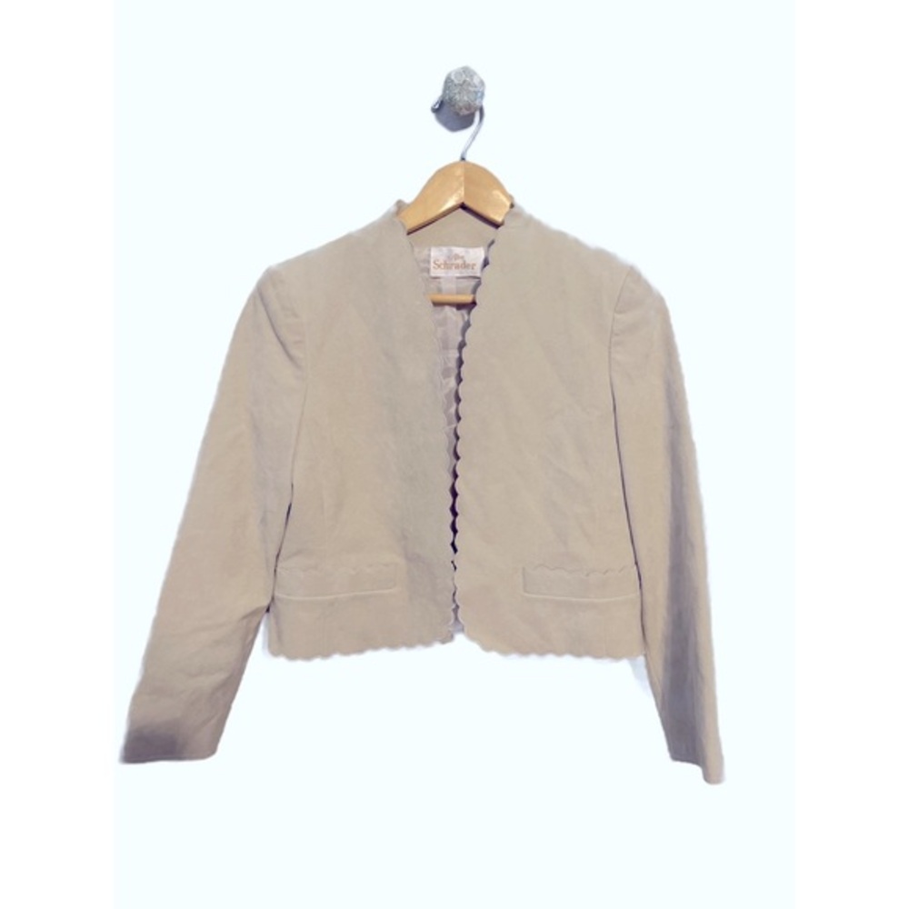 Vintge Saks Fifth Avenue Abe Schrader Scallop Edge Cropped Suede Tuxedo Blazer
